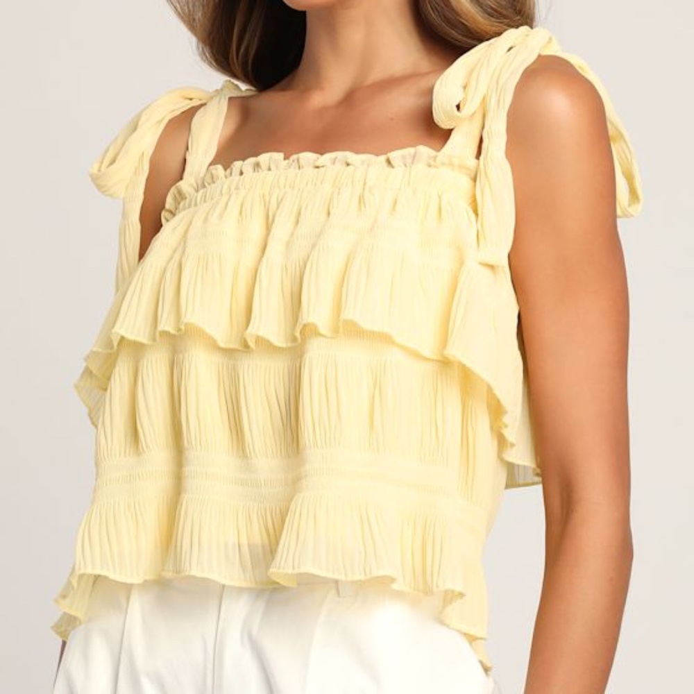 Lulus Tiers To Summer Yellow Tie-strap Tiered Tank Top - Size XS